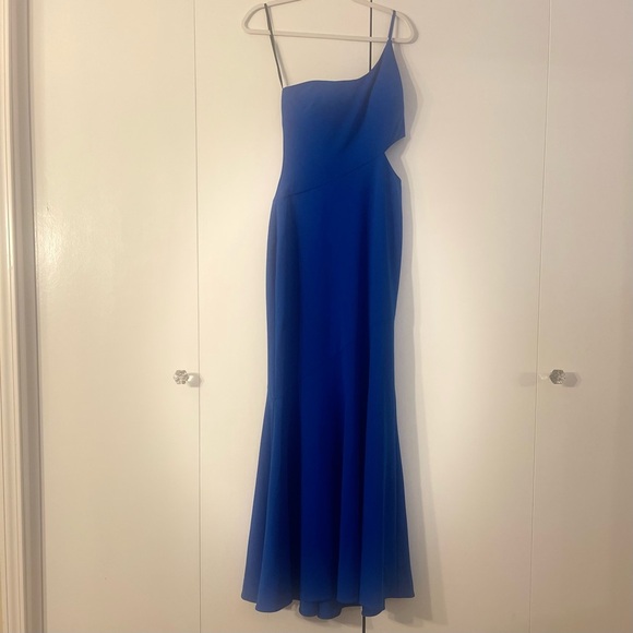 Betsy & Adam Cobalt Blue Cutout Crepe
Sheath Gown - Picture 3 of 8